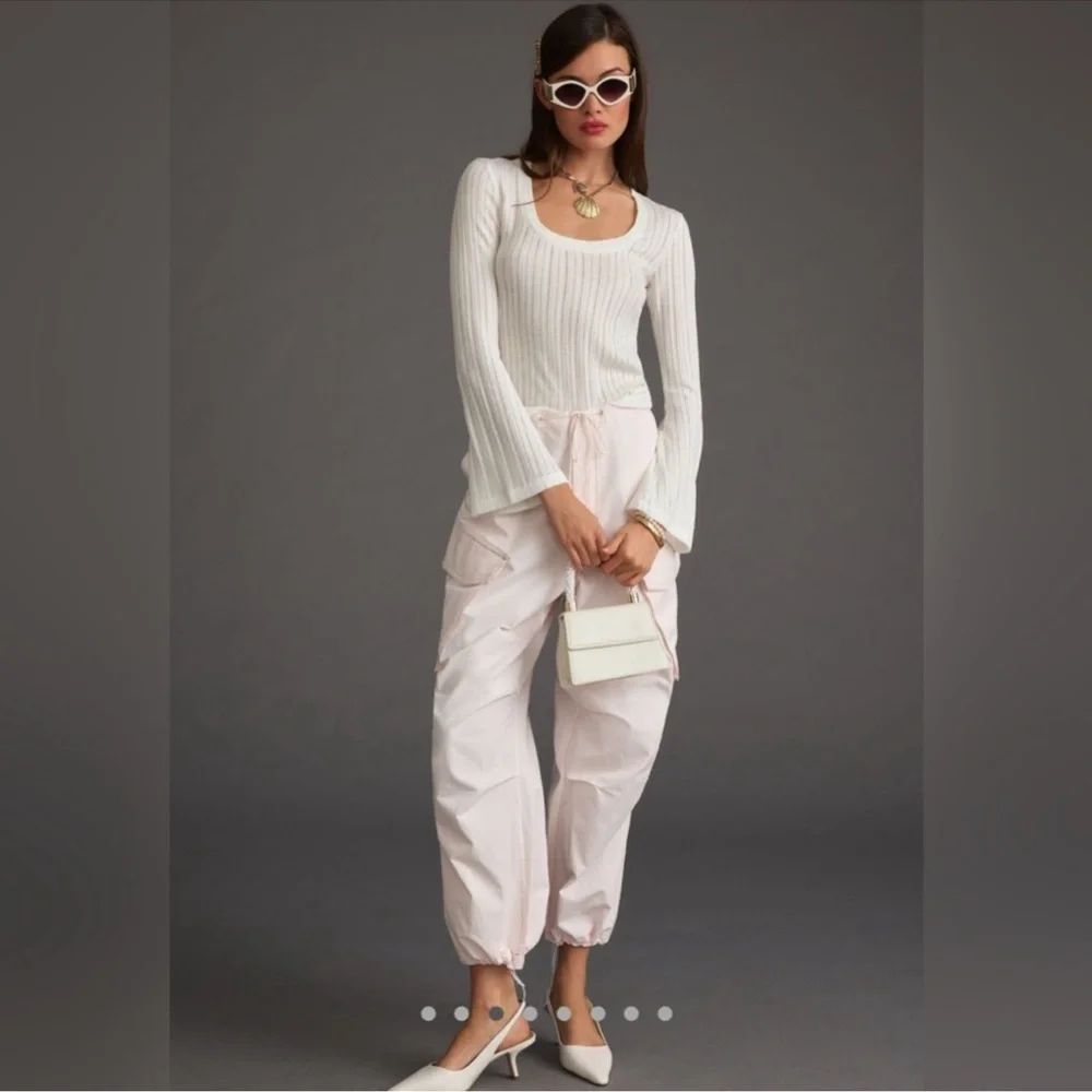 Anthropologie Pointelle Flare-Sleeve Top size Medium